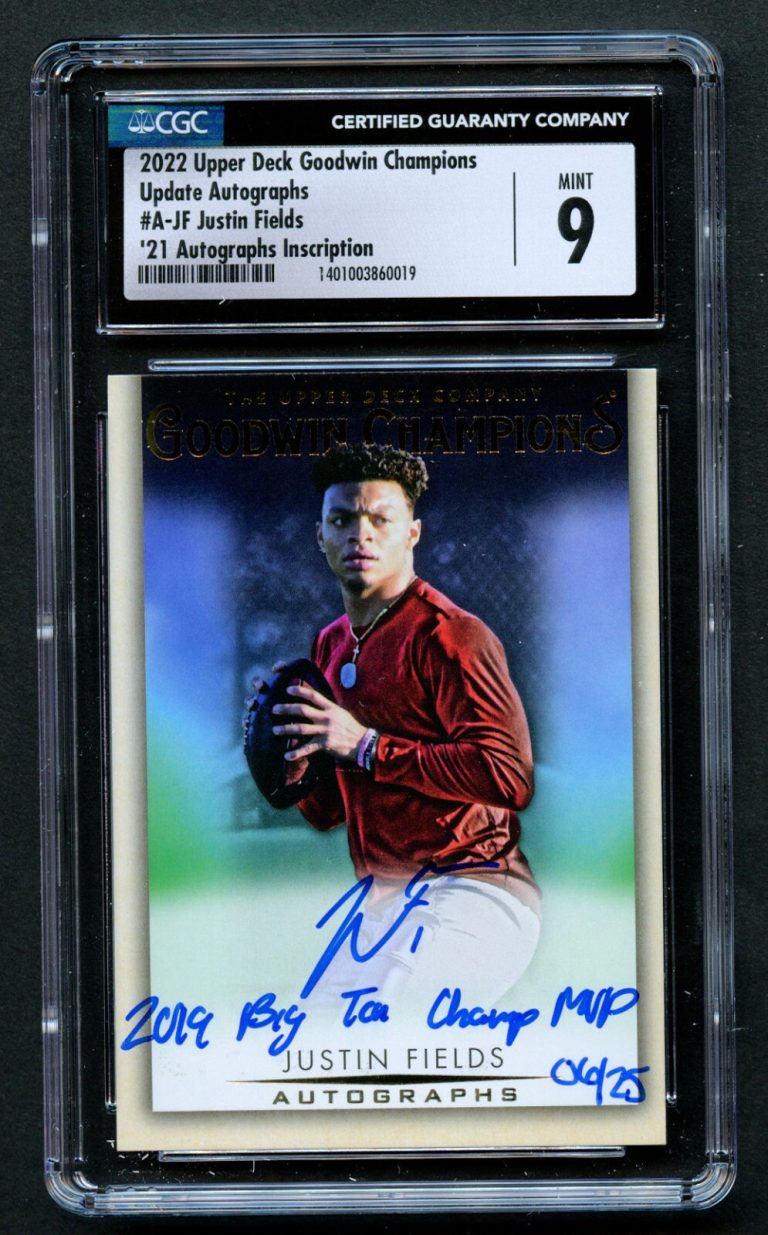 Justin Fields A-JF 2022 UD Goodwin Champions Update Autographs INSCRIPTION CGC 9