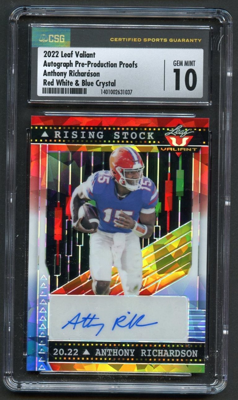 Anthony Richardson 2022 Leaf Valiant Autograph Red White Blue Crystal CSG 10