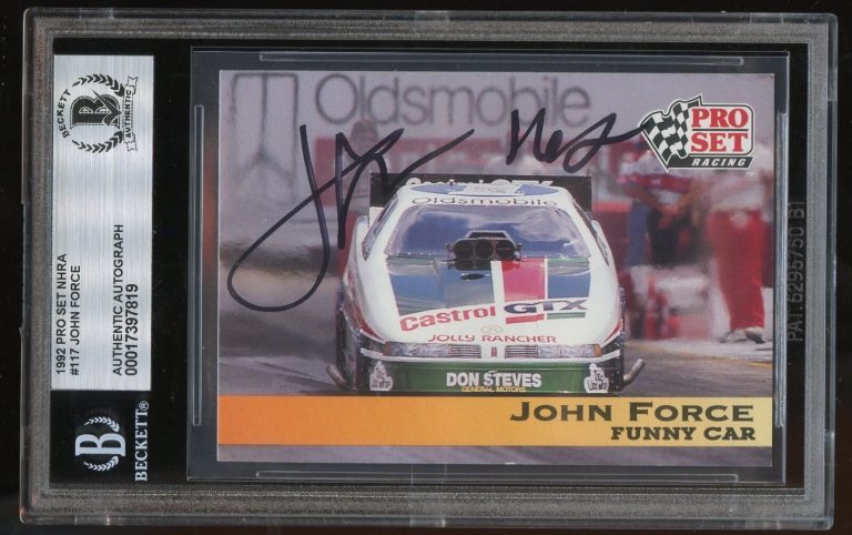 John Force #117 signed autograph 1992 Pro Set NHRA Trading Card BAS Slabbed