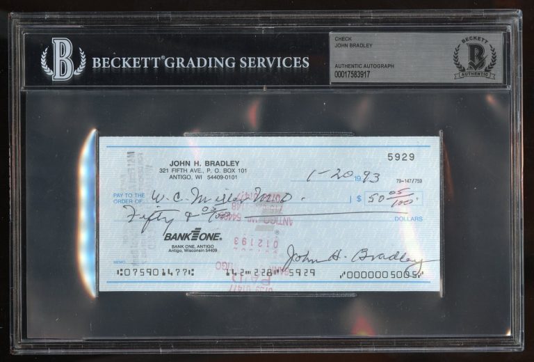 John Bradley signed autograph Check WWII Iwo Jima Flag Raiser BAS Slabbed