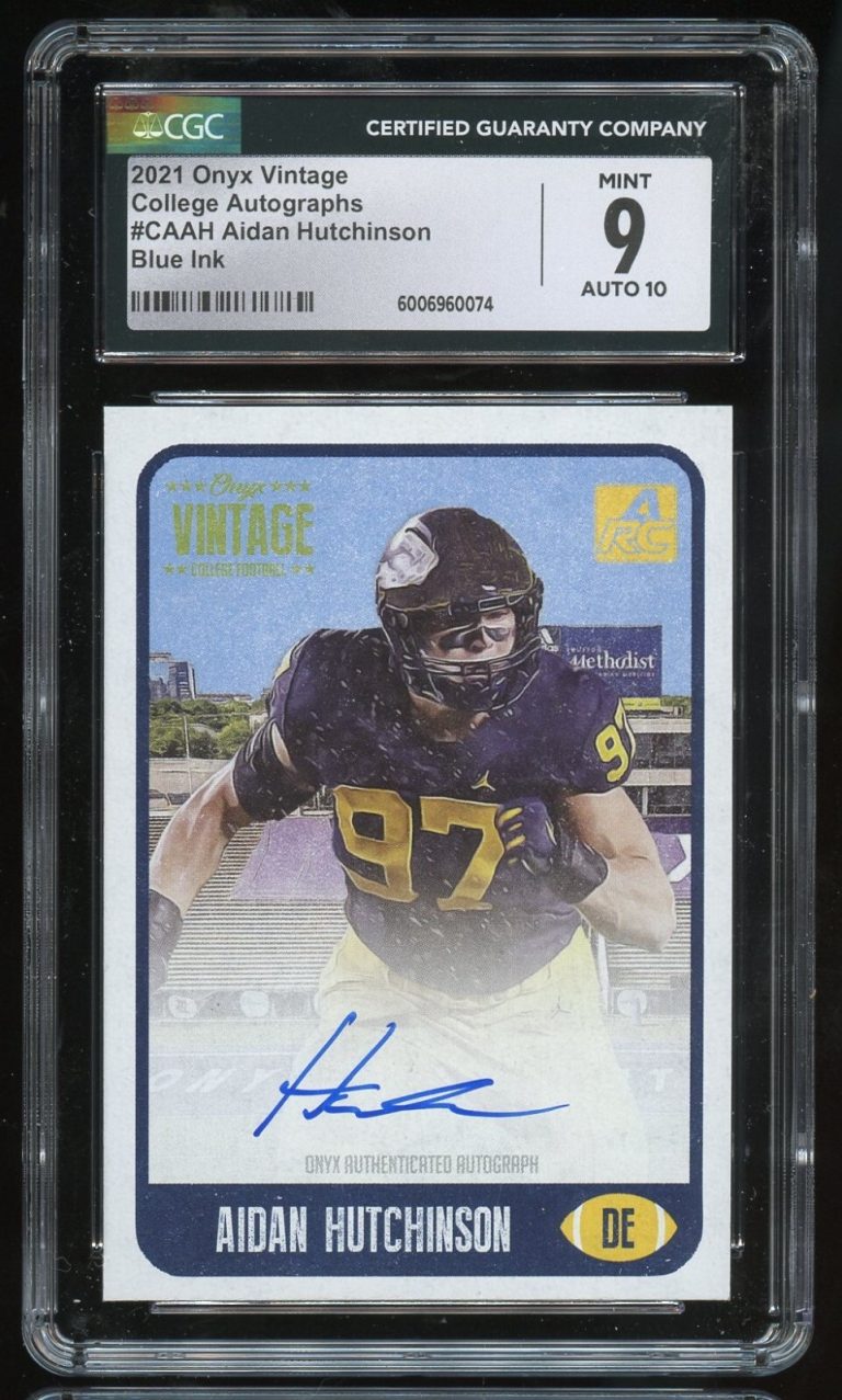Aidan Hutchinson signed autograph 2021 Onyx Vintage College Blue Ink CGC Grade 9