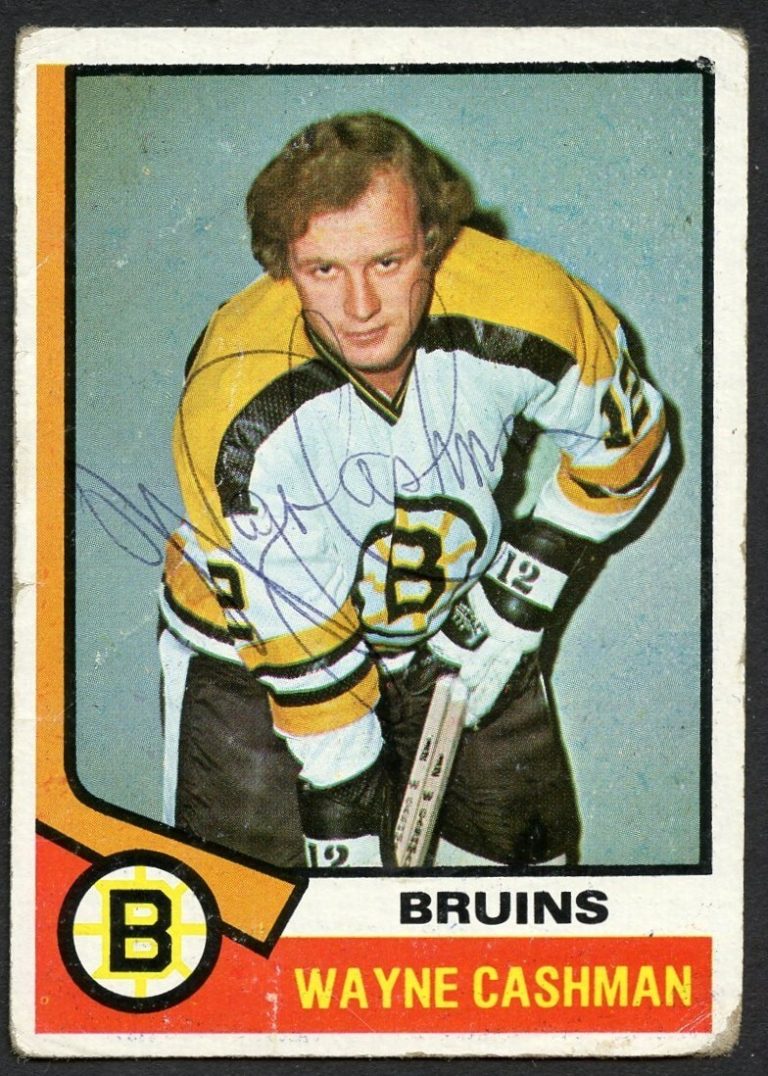 Wayne Cashman #206 signed autograph 1974-75 Topps Hockey Trading Card Creased