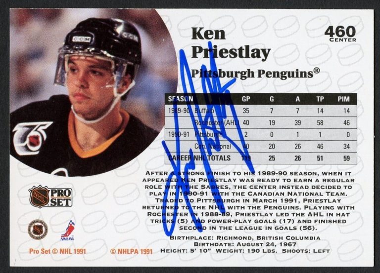 Ken Priestlay #460 signed autograph auto 1991-92 Pro Set Hockey Trading Card