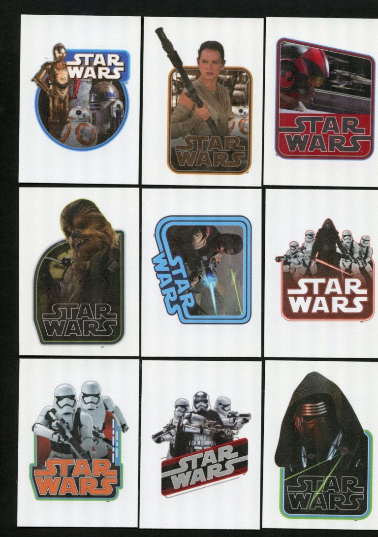 2015 Topps Journey to Star Wars The Force Awakens Cloth Sticker 9 Card Set