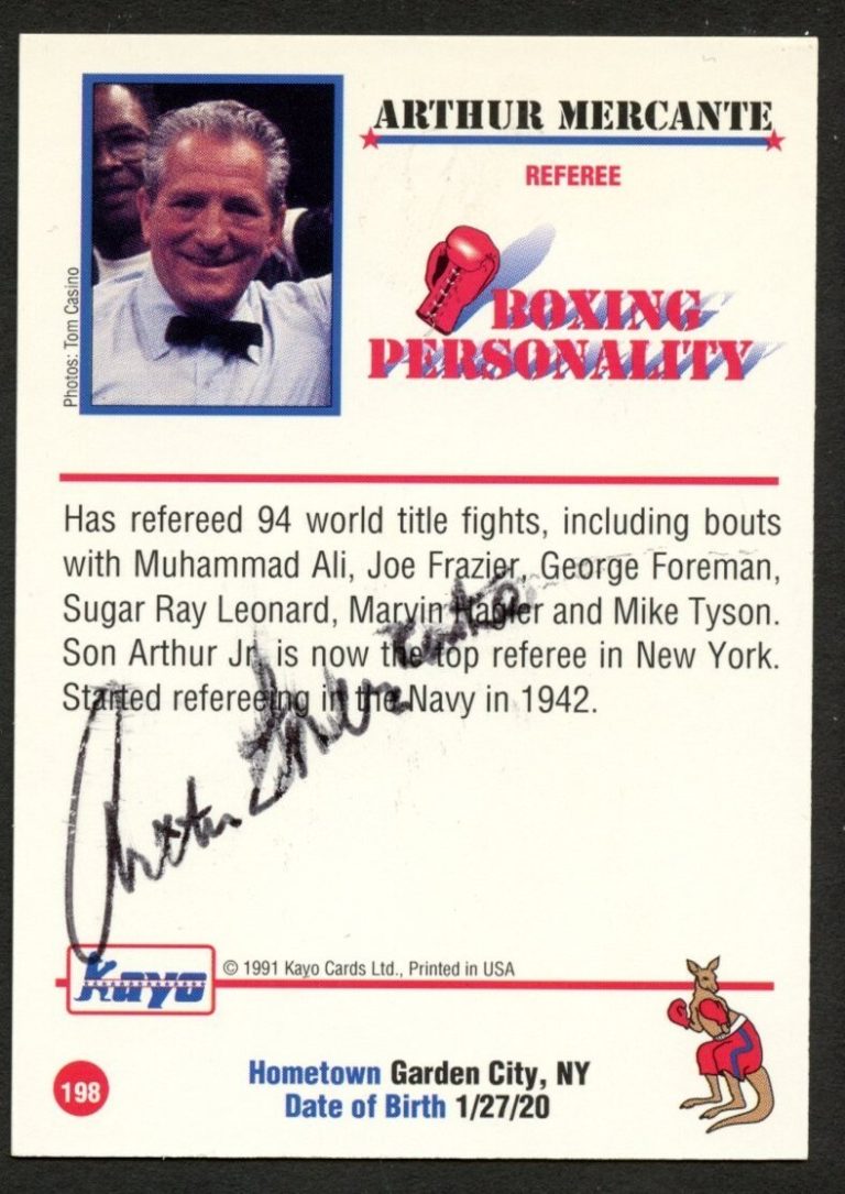Arthur Mercante #198 signed autograph auto 1991 KAYO Boxing Trading Card