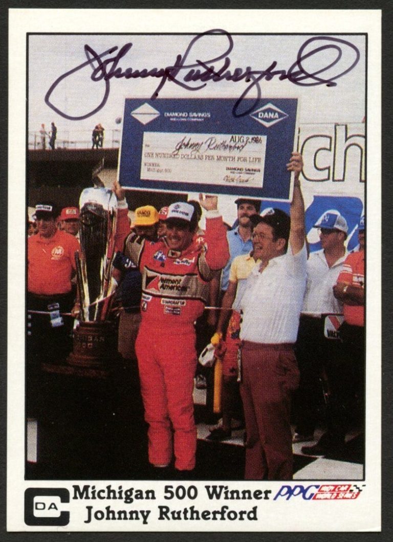 Johnny Rutherford #49 signed autograph 1987 A&S Racing PPG Indy Trading Card