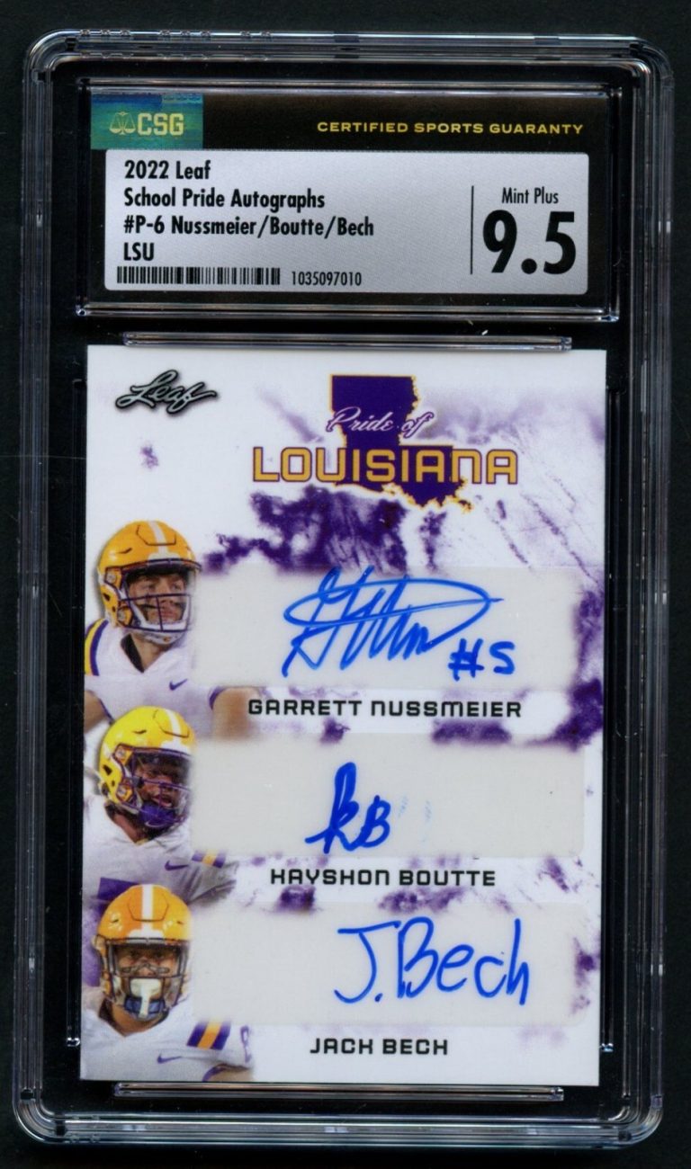 G. Nussmeier, Boutte & Bech 2022 Leaf LSU School Pride Autographs 38/66 CSG 9.5