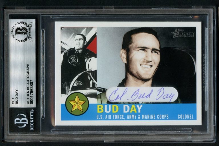 Bud Day signed autograph US Force Colonel  MOH Custom Cut Card BAS Slabbed