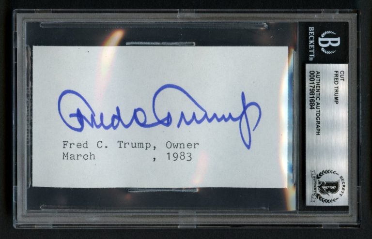 Fred Trump d1999 signed autograph 2x4 Cut Donald Trump's Father BAS Slabbed