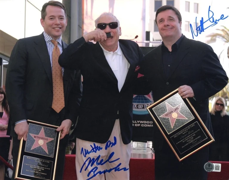 Mel Brooks Matthew Broderick Nathan Lane Signed Autographed 11X14 Photo  BAS LOA