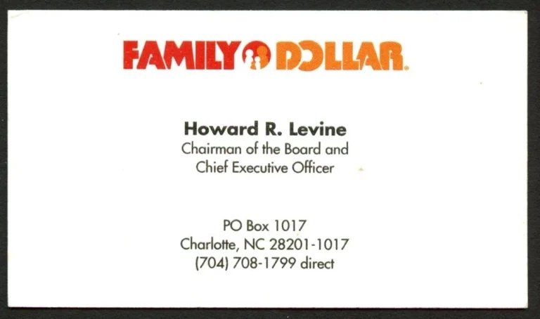 Howard R Levine signed autograph CEO Family Dollar Business Card BC859