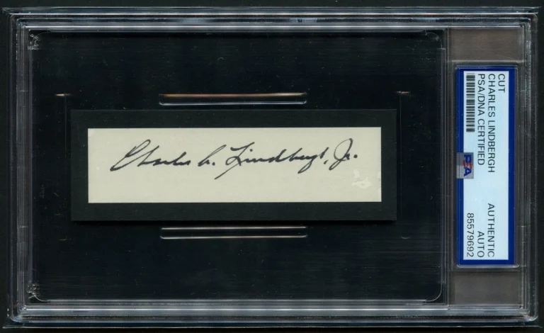 Charles Lindbergh Jr. (RARE) signed auto 1x4 cut Aviator Spirit of St. Louis PSA