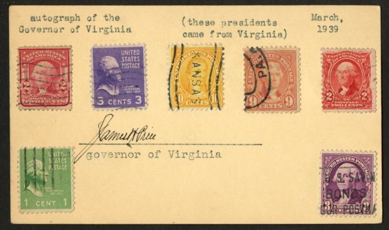 James H Price d1943 signed autograph 53rd Governor of Virginia Post Card