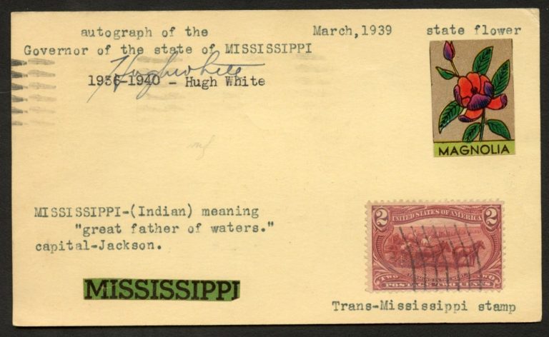 Hugh L. White d1965 signed autograph Governor of Mississippi Post Card