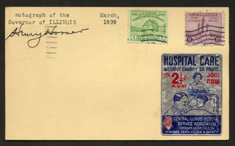 Henry Horner d1940 signed autograph 28th Governor of the Illinois Post Card