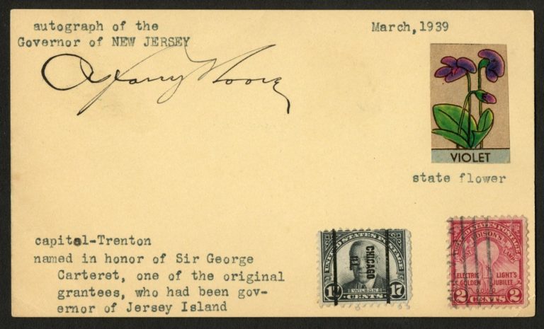 A. Harry Moore d1952 signed autograph Governor New Jersey Post Card