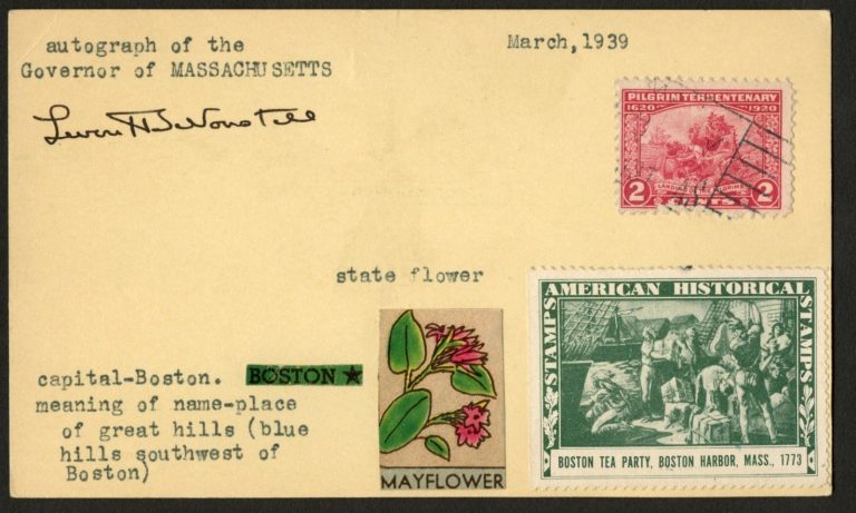 Leverett Saltonstall d1979 signed autograph Governor Massachusetts Post Card