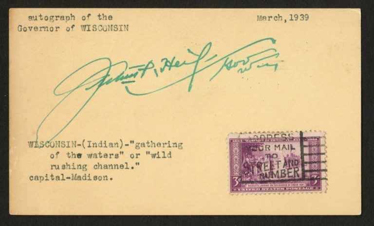 Julius P. Heil d1949 signed autograph Governor of Wisconsin Post Card