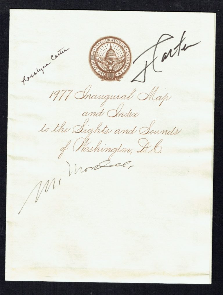 1977 Inaugural Map signed by Walter Mondale, Jimmy & Rosalynn Carter BAS Letter