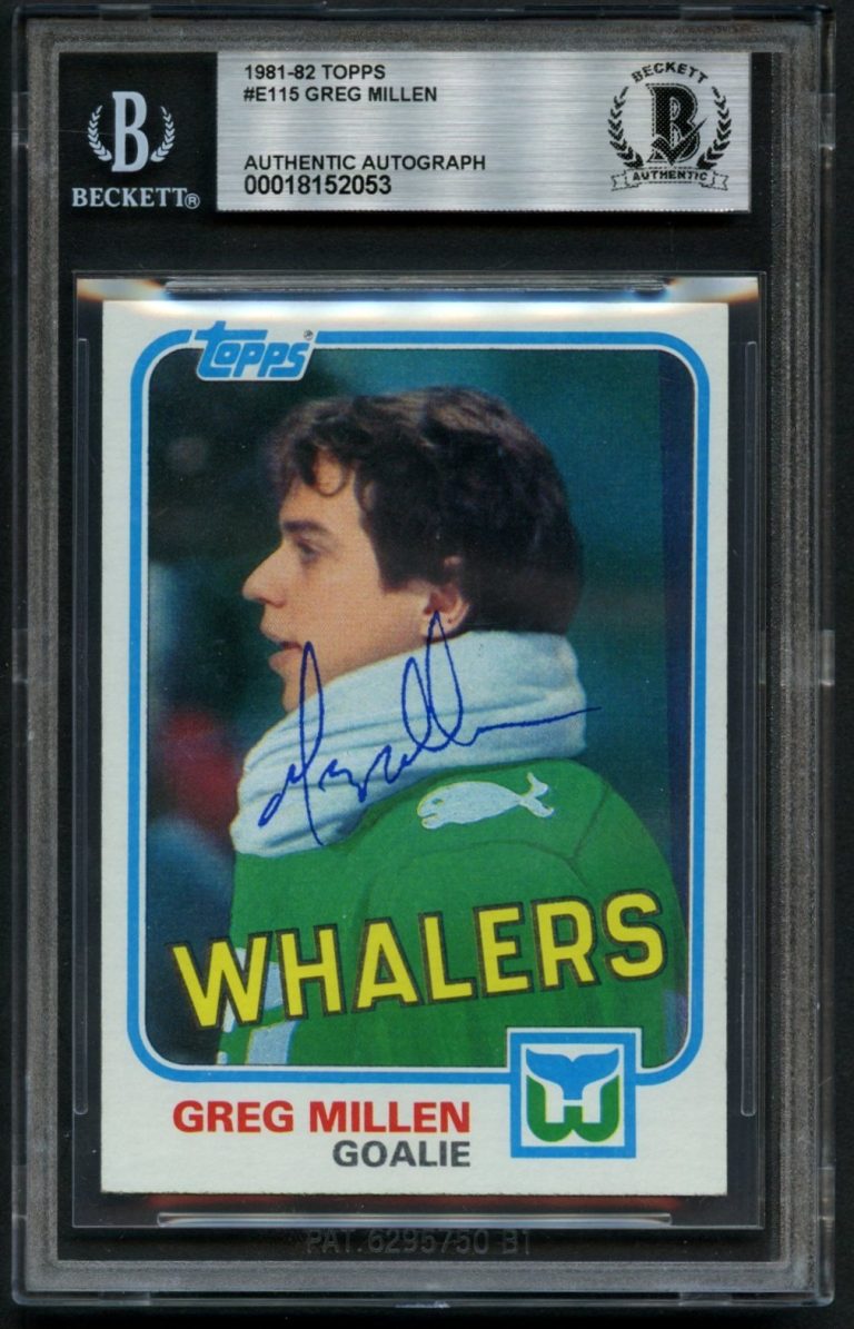 Greg Millen #E115 signed autograph 1981-82 Topps Hockey Trading Card BAS Slabbed
