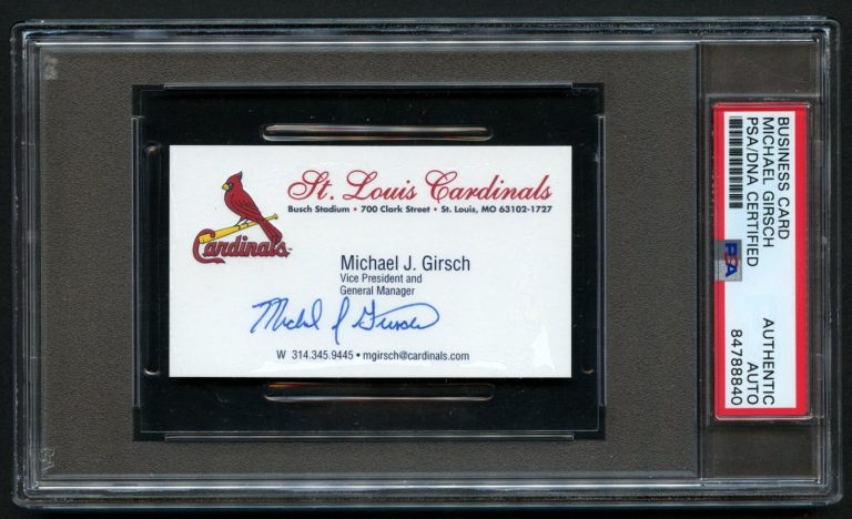 Mike Girsch signed autograph Baseball Executive Business Card Cardinals PSA