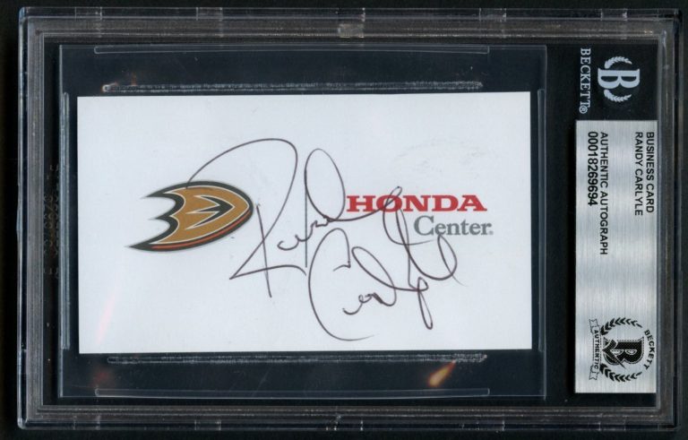 Randy Carlyle signed autograph Head Coach Hockey Business Card BAS Slabbed