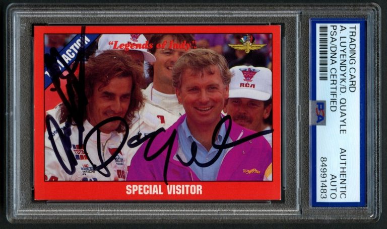 Arie Luyendyk & Dan Quayle signed autograph Indy Racing Card PSA Slabbed