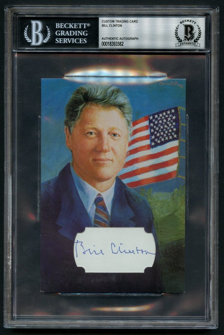 Bill Clinton signed autograph Postal Card Custom Cut 42nd President BAS Slab