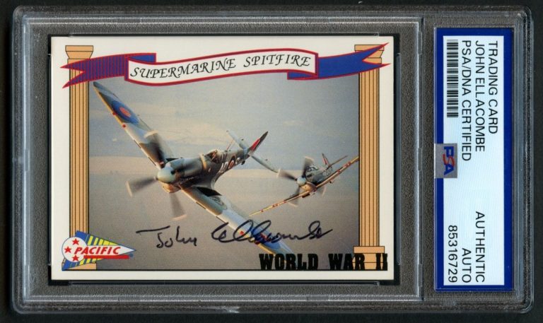 John Ellacombe d2004 signed autograph 1992 Pacific Trading Card WWII PSA Slab