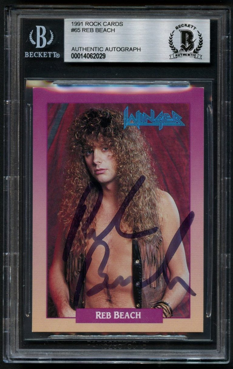 Reb Beach #65 signed autograph 1991 Rock Cards WINGER Card BAS Slabbed