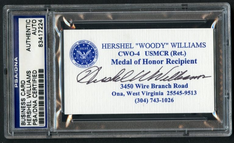 Hershel Williams d2022 signed autograph Business Card MOH WWII Marine Corps PSA