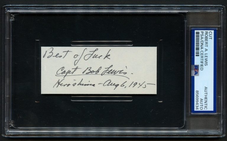 Robert A Lewis signed autograph 2x4 Cut Co-Pilot Enola Gay WWII PSA Slabbed