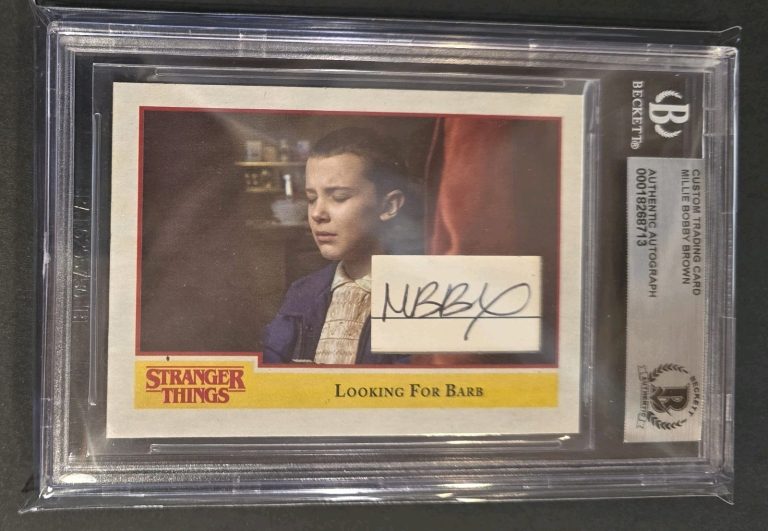Millie Bobby Brown signed autograph Custom Cut Card Stranger Things BAS Slab