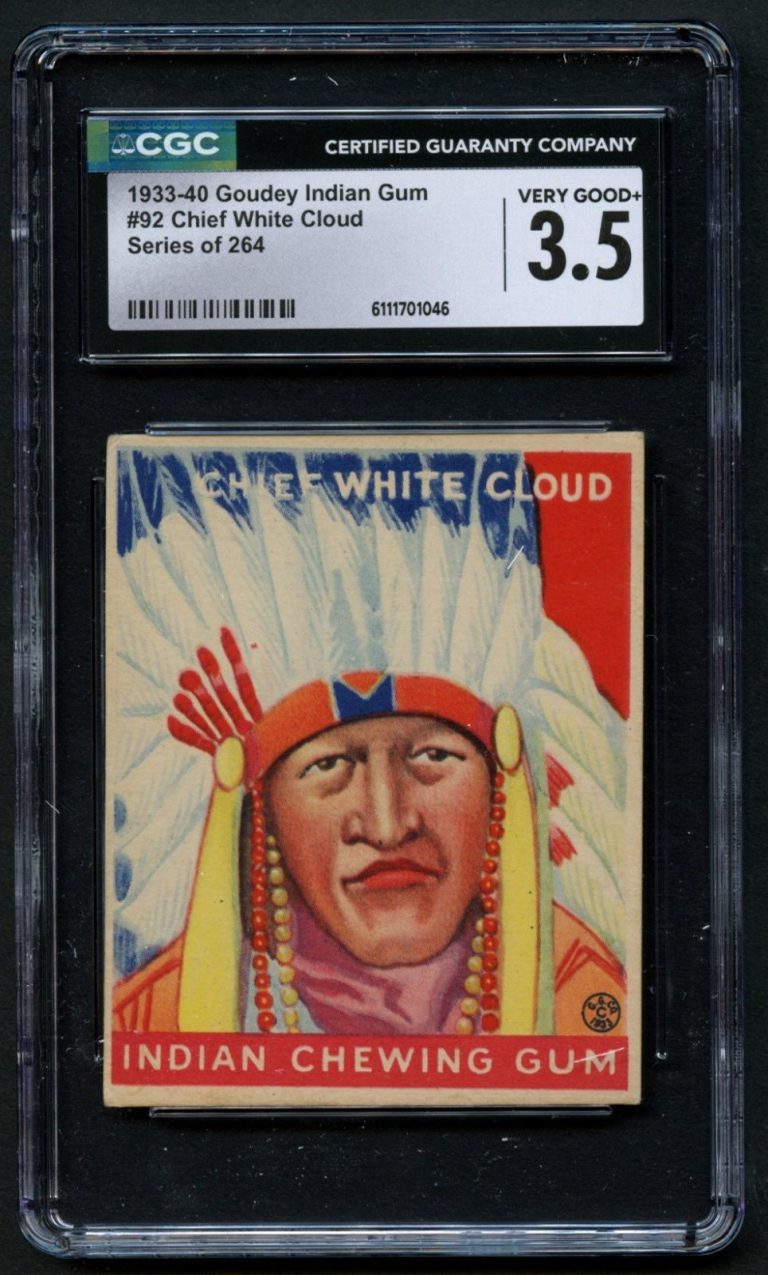 Chief White Cloud #92 Goudey Indian Gum 1933-40 Series of 264 CGC 3.5