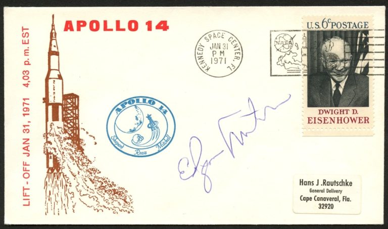 Edgar Mitchell d2016 signed autograph FDC Navy Officer Aviator PSA Stickered