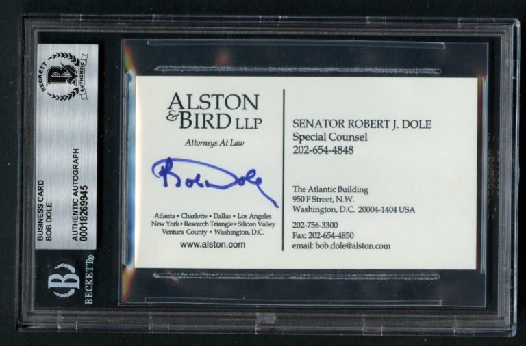 Bob Dole d2021 signed autograph US Senator Kansas Business Card BAS Slabbed