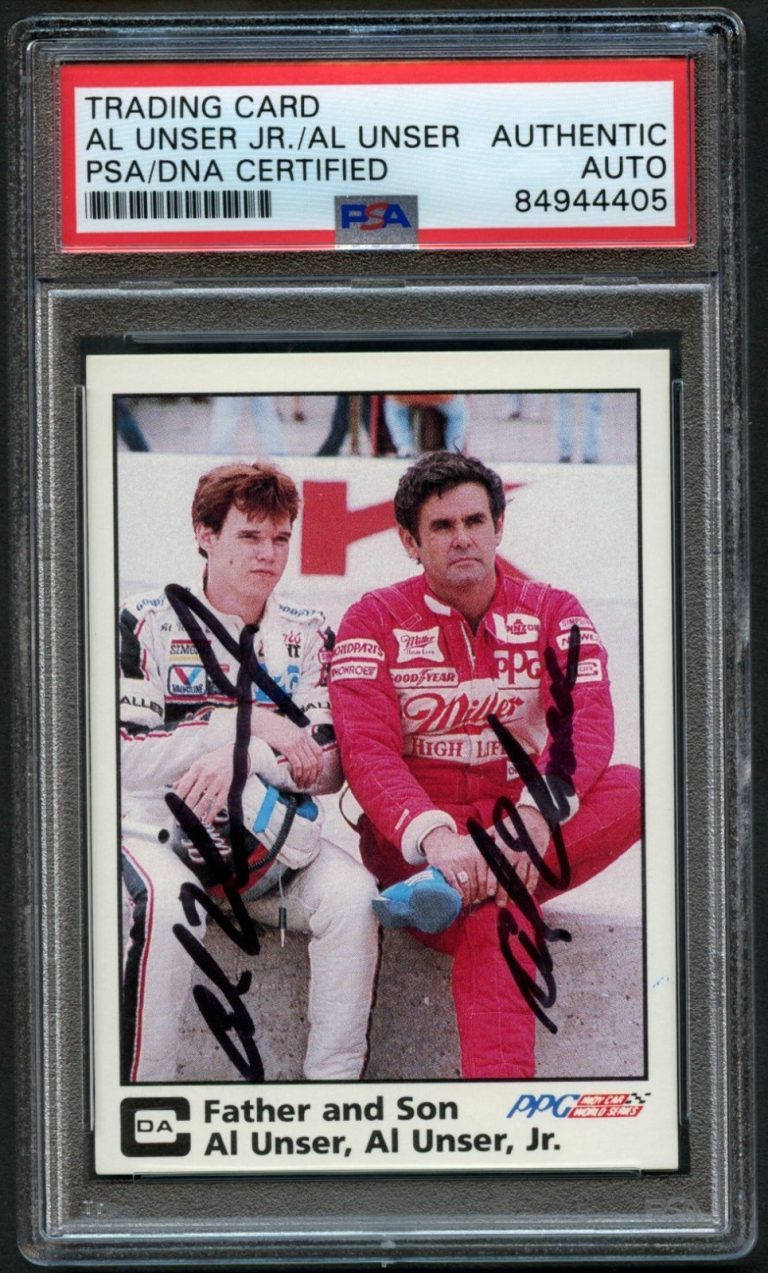 Al Unser Jr. & Al Unser #51 signed autograph 1985 A&S Indy Racing Card PSA Slab
