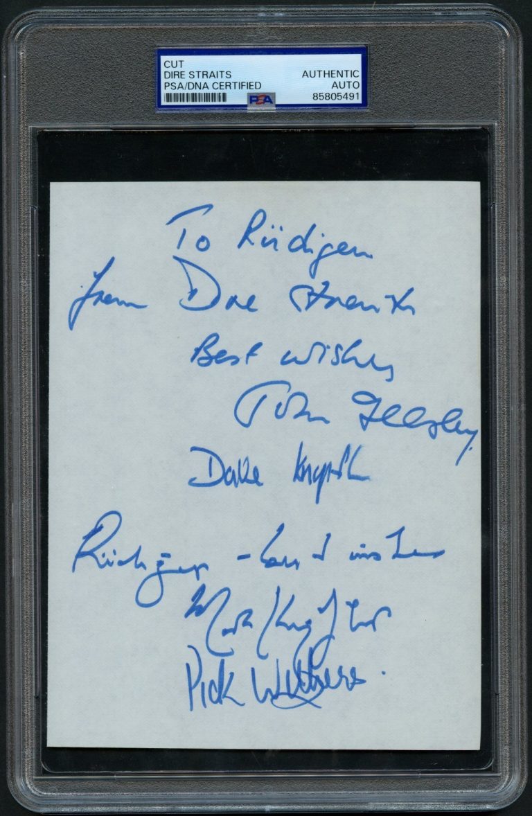 David & Mark Knopfler, Illsley, Withers signed 5x7 cut RUDIGER Dire Straits PSA