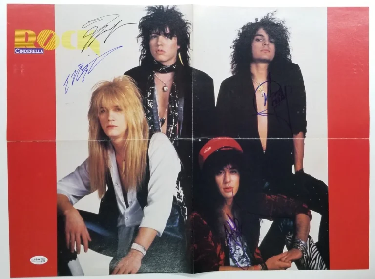 Cinderella full band SIGNED Mag Foldout Poster JSA COA Autographed Tom Keifer +3