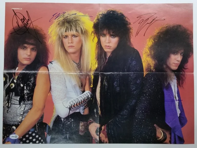 Cinderella full band SIGNED Mag Foldout Poster JSA COA Autographed Tom Keifer +3
