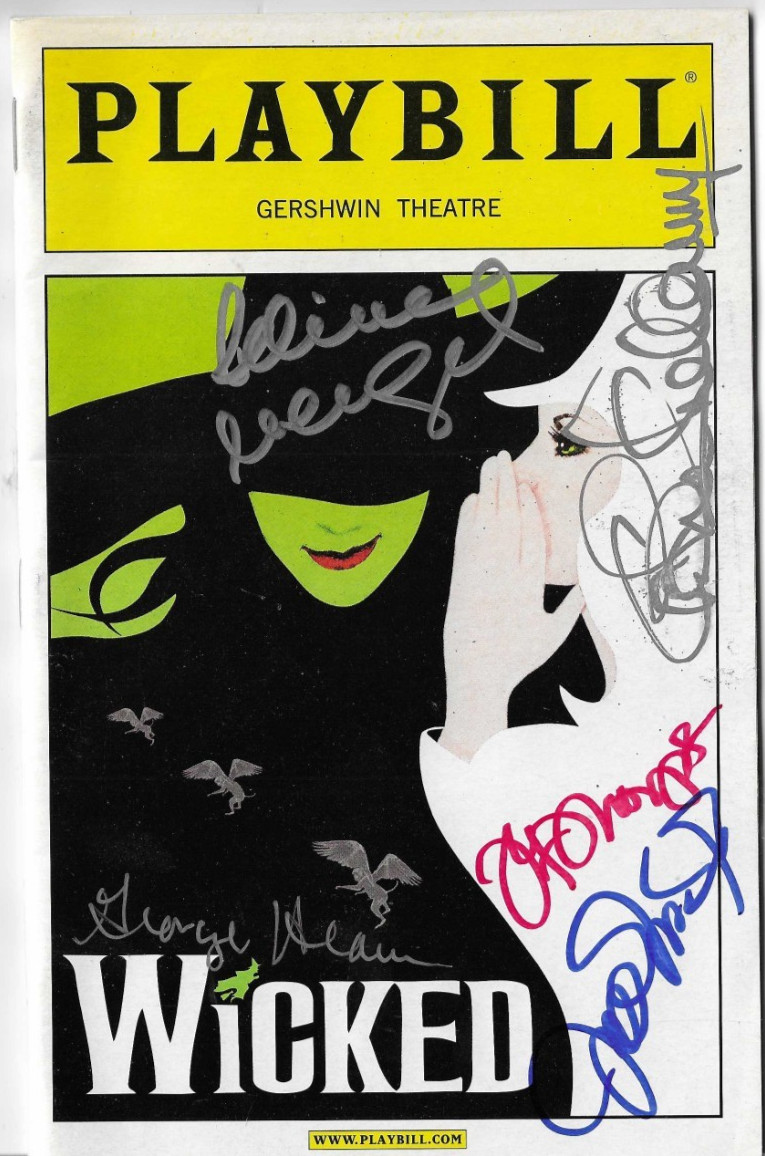 WICKED REAL cast hand SIGNED 2004 Broadway Playbill Idina Menzel Thompson + COA