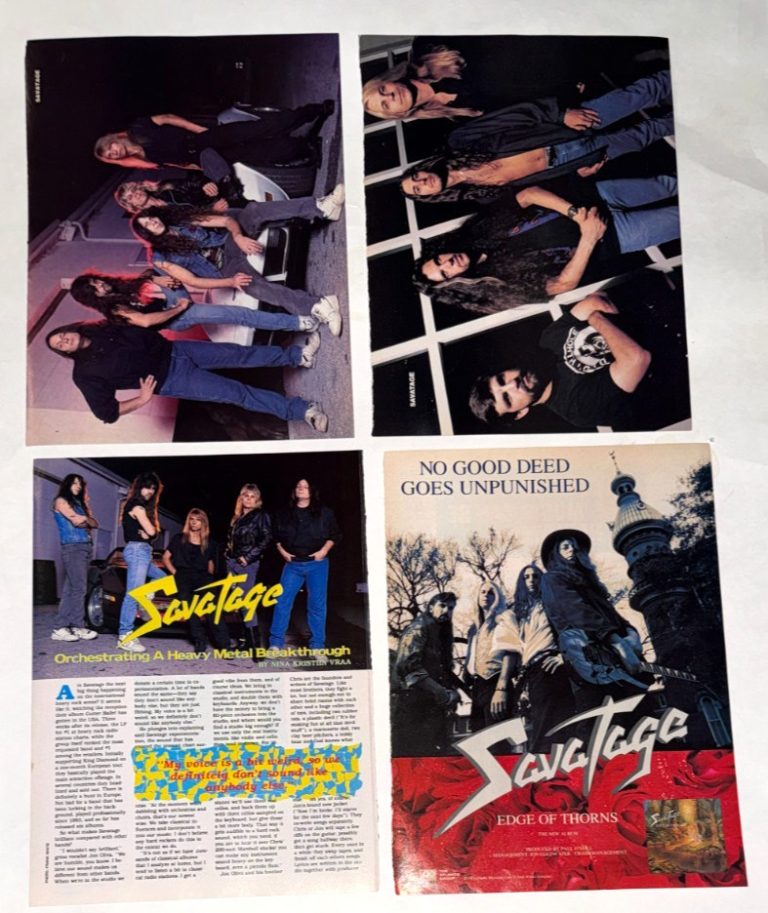 SAVATAGE glam rock band set of 4 vintage magazine pin-up pages / photos TSO