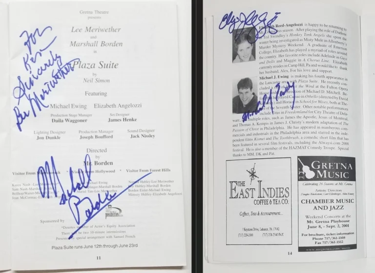 Lee Meriwether, Marshall Borden +2 SIGNED Plaza Suite Gretna Theatre Program COA