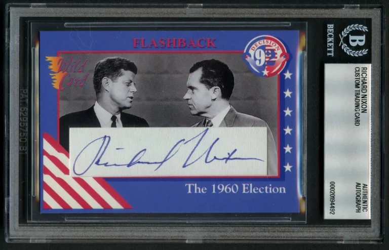 Richard Nixon signed autograph Custom Cut Meets JFK Kennedy Card BAS Slabbed