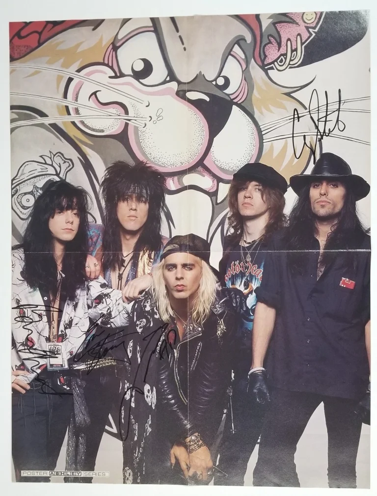 Faster Pussycat glam band SIGNED Mag Foldout Poster COA Autograph Taime Downe +3