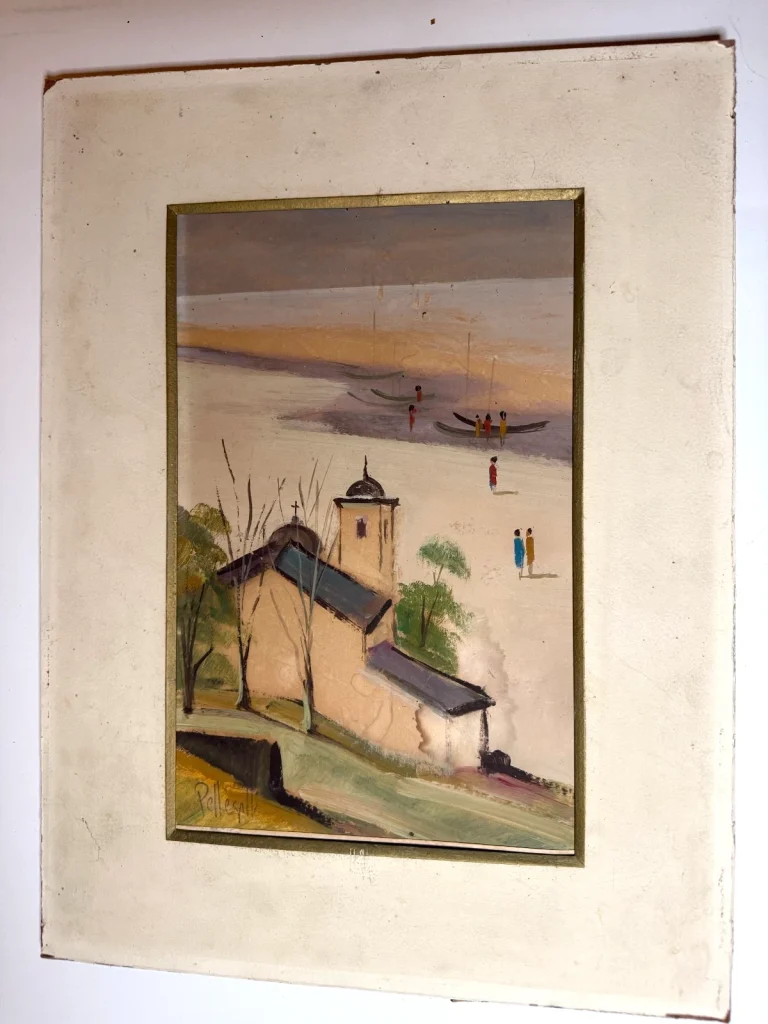 Vintage Signed Pellegatta Original Painting Coastal Village Beach Scene