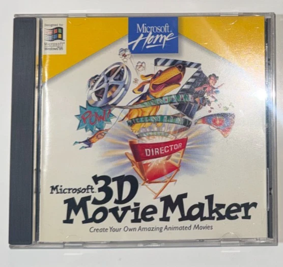 Microsoft 3D Movie Maker CD-ROM Windows 95 1995 PC Software Vintage Clean