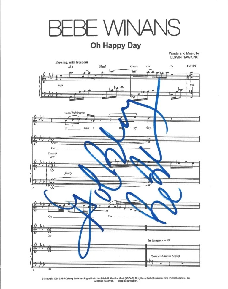 BeBe Winans REAL hand SIGNED Oh Happy Day Sheet Music #3 COA Autographed Gospel