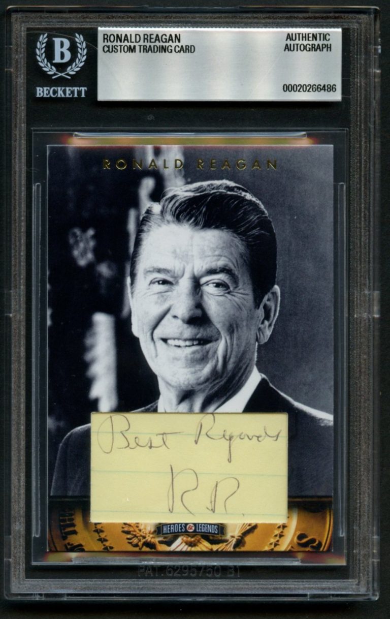 Ronald Reagan signed autograph Custom Cut Card USA President BAS Slabbed