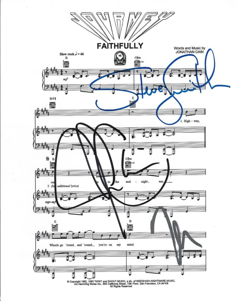 Journey hand SIGNED Faithfully Sheet Music COA Autographed Neal Steve Jonathan